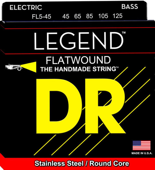 Vist Large View of Product Image Which is New DR FL5-45 Legend Stainless Steel/Round Core Flatwound 5-String Bass Strings 45-125