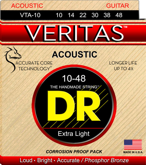 Vist Large View of Product Image Which is New DR VTA-10 Veritas Phosphor Bronze Extra Light Acoustic Strings 10-48 (includes two extra High-E Strings!)