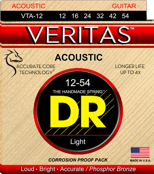 Vist Large View of Product Image Which is New DR VTA-12 Veritas Phosphor Bronze Light Acoustic Strings 12-54 (includes two extra High-E Strings!)