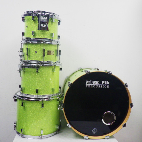 Used Pork Pie 2004 5 Piece Drum Shells MVP Green Sparkle With Tom Stands 40042-S000248213