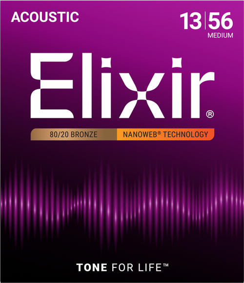 Vist Large View of Product Image Which is Elixir 11102 Nanoweb-Coated 80/20 Bronze Medium Acoustic Strings 13-56