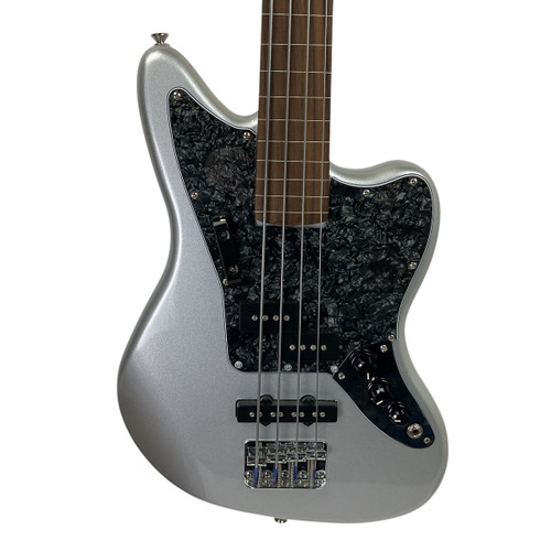 Used Squier MUSTANG BASS W/ FRETLESS WARMOTH NECK Bass Guitar Silver/Gray 4-String 41120-S000031290
