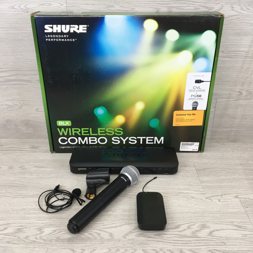 Vist Large View of Product Image Which is Used Shure BLX1288/CVL Wireless Mic System w/PG58 Handheld Mic & CVL Lav Mic