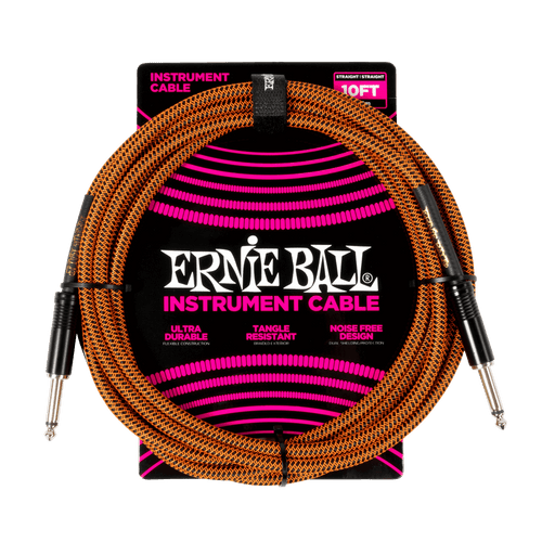 Vist Large View of Product Image Which is New Ernie Ball Braided Instrument Cable Straight/Straight 10ft - Pumpkin Pie