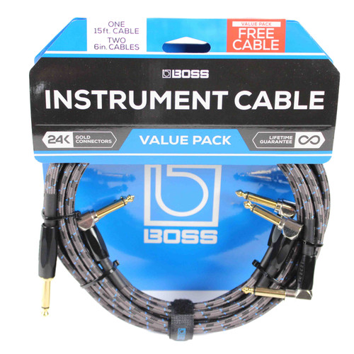 Used Boss BIC-15A-PC2 INST CBL PK X1-15FT X2-6IN Instrument Cable