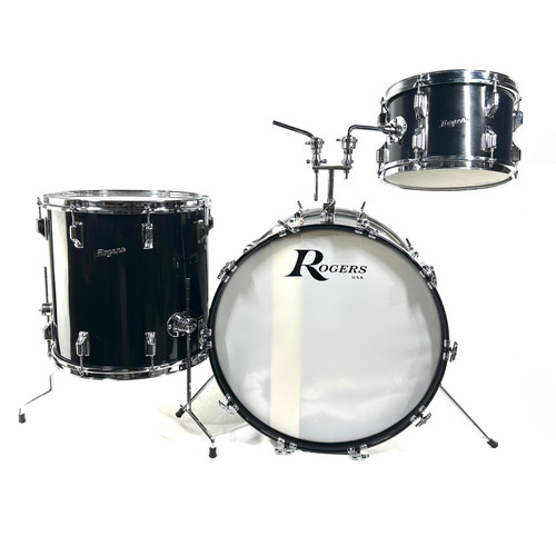 Used Rogers 1970s Powertone 3 Piece Vintage Drum Shell Kit Black