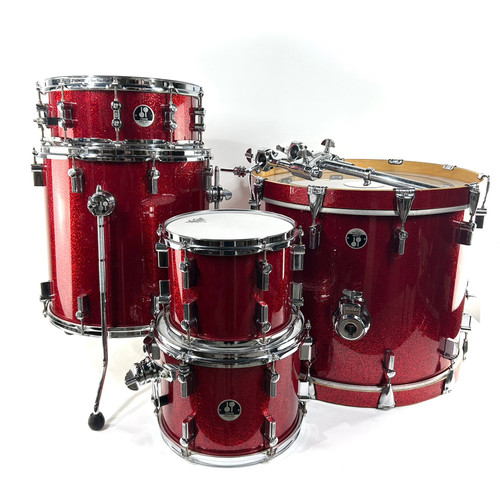 Used Sonor Force 3007 5 Piece Red Sparkle Drum Shell Kit with Tom Mount