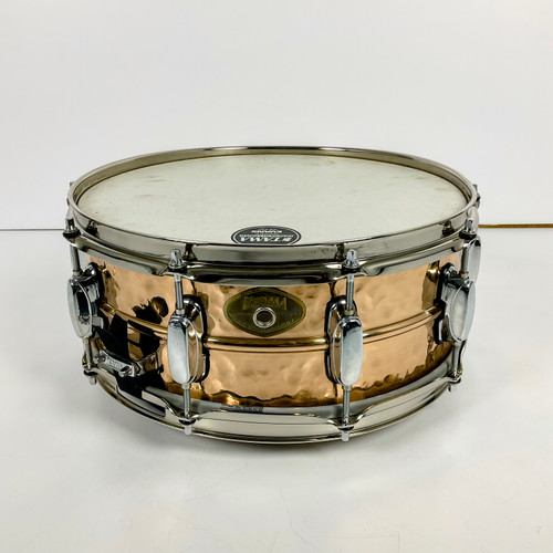Vist Large View of Product Image Which is Used Tama 5.5 x 14 Hammered Bronze 90s Metal Snare Drum 14"