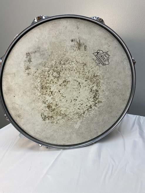 Vist Large View of Product Image Which is Used Ludwig MEDIUM COATED SNARE Vintage Metal Snare Drum 14"