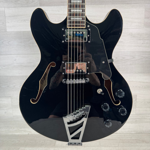 Vist Large View of Product Image Which is Used D'Angelico Premier DC Electric Guitar - Solid Black - Case Included