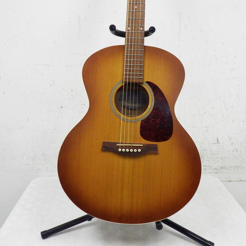 Vist Large View of Product Image Which is Used Seagull Entourage Mini Jumbo Rustic Solid Top Acoustic Guitar Sunburst