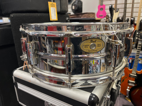 Vist Large View of Product Image Which is Used Pearl SENSITONE 14X5 CUSTOM ALLOY STEEL SHELL Metal Snare Drum 14"
