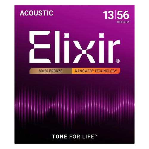 Vist Large View of Product Image Which is New Elixir 80/20 Bronze Acoustic Guitar Strings With Nanoweb Technology (13-56)