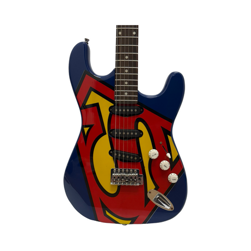 Vist Large View of Product Image Which is Used SIX FLAGS SUPERMAN STRATOCASTER COPY S Type Electric Guitar Custom Graphics 6-String