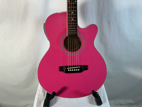Vist Large View of Product Image Which is Used Jb Player JBEA15PK AS IS BRIDGE LIFT Laminate Top Acoustic Guitar Pink