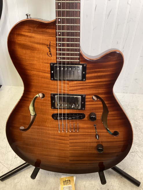 Vist Large View of Product Image Which is Used Godin FLAT FIVE W/SD PUPS Semi-Hollow Electric Guitar Cherry Sunburst 6-String