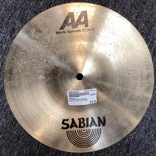Used Sabian 12 AA ROCK SPLASH Splash Cymbal 12" 40111-S000190481 Vist Large View of Product Image Which is Used Sabian 12 AA ROCK SPLASH Splash Cymbal 12"
