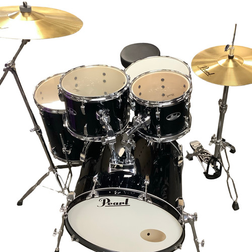 Vist Large View of Product Image Which is Used Pearl 5PC ROADSHOW W/HW Drum Shells and Hardware Black 22" Kick Drum