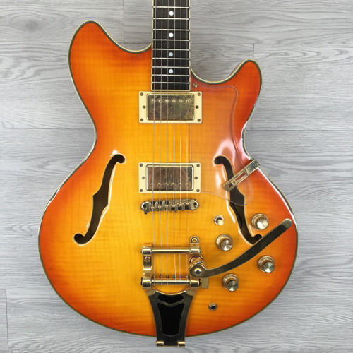 Vist Large View of Product Image Which is Used Jay Turser SEMI HOLLOW SUNBURST Semi-Hollow Electric Guitar Cherry Sunburst 6-String