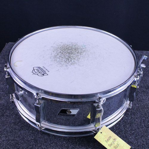 Vist Large View of Product Image Which is Used Ludwig ROCKER SNARE 14X5 80S BLK/WHT BADGE Vintage Wood Snare Drum 14"