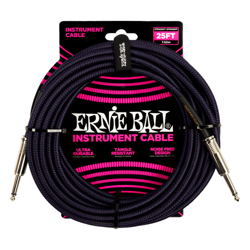 Vist Large View of Product Image Which is New Ernie Ball Braided Instrument Cable Straight/Straight 25ft - Purple/Black