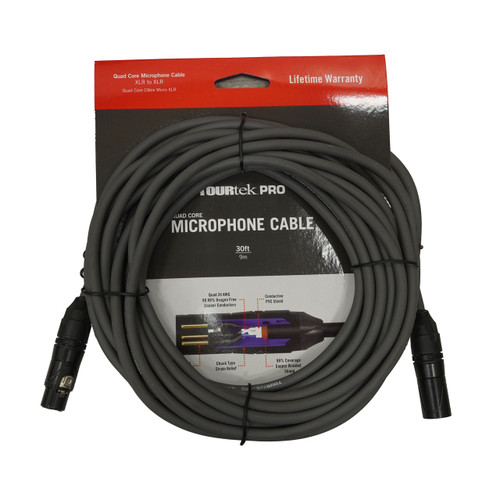 Vist Large View of Product Image Which is New TourTek 30' XLR Quad Core Mic Cable Gold Plug