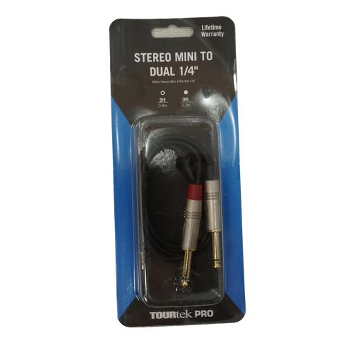 Vist Large View of Product Image Which is New TourTek 3' 1/8" TRS-DUAL 1/4" TS Breakout Cable