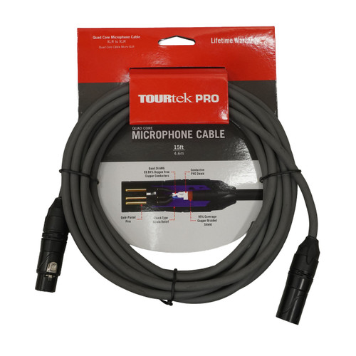 Vist Large View of Product Image Which is New TourTek 15' XLR Quad Core Mic Cable Gold Plug