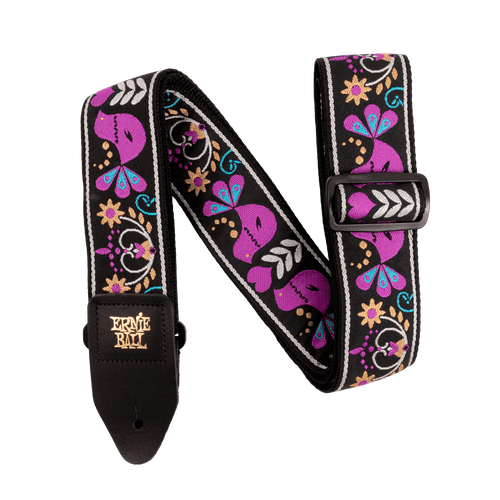 Vist Large View of Product Image Which is New Ernie Ball Classic Jacquard Guitar Strap/Bass Strap - Purple Bird Lupin