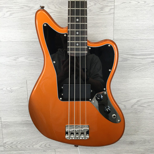 Vist Large View of Product Image Which is Used Squier FSR Affinity Jaguar Bass Metallic Orange 2022 4-String