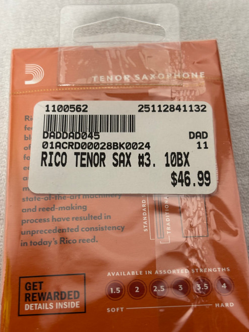 Vist Large View of Product Image Which is New RICO TENOR SAX #3. 10BX