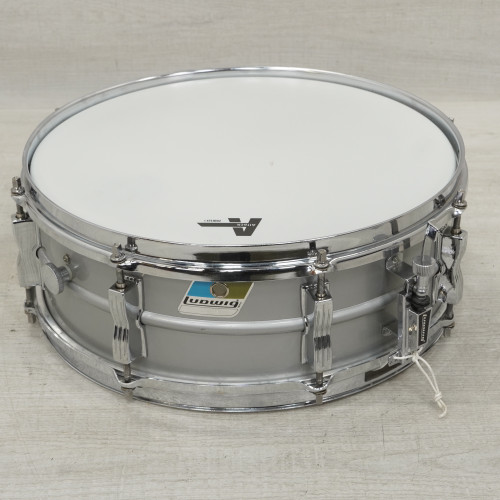 Vist Large View of Product Image Which is Used Ludwig 14x5 Acrolite Blue/olive Badge Vintage Metal Snare Drum