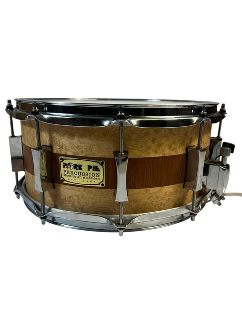 Vist Large View of Product Image Which is Used Pork Pie ROSEWOOD ZEBRA MAPLE 6.5" X 14" Wood Snare Drum