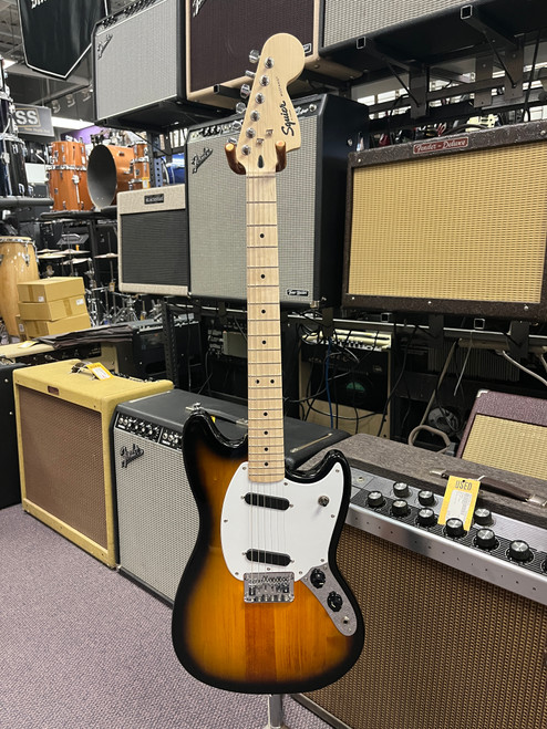 Vist Large View of Product Image Which is Used Squier SONIC MUSTANG Offset Double Cutaway Electric Guitar Tobacco Sunburst 6-String
