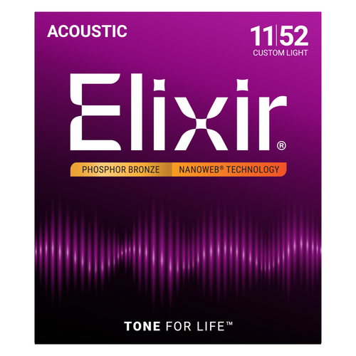 Vist Large View of Product Image Which is New Elixir Phosphor Bronze Acoustic Guitar Strings With Nanoweb Technology (11-52)