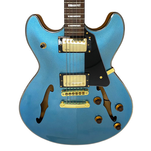 Vist Large View of Product Image Which is Used FALOWN DOUBLE CUTAWAY NO CASE Semi-Hollow Electric Guitar Blue 6-String