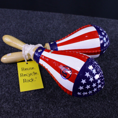 Vist Large View of Product Image Which is Used Latin Percussion - LP RAWHIDE PUERTO RICAN FLAG MARACAS Percussion Instrument