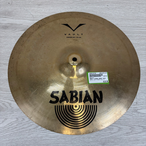 Vist Large View of Product Image Which is Used Sabian VAULT V1606B CRASH 16IN Crash Cymbal ~1010 g