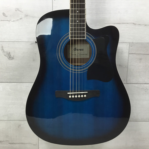 Vist Large View of Product Image Which is Used Ibanez V70CE-TBS Trans Blue Sunburst Laminate Top Acoustic/Electric Guitar