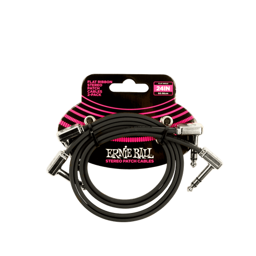 Vist Large View of Product Image Which is New Ernie Ball Flat Ribbon Stereo Patch Cable 24in - Black - 2 Pack