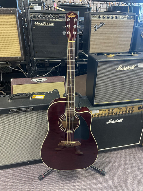 Vist Large View of Product Image Which is Used Oscar Schmidt OG2CEQTR AS IS Laminate Top Acoustic Guitar Red