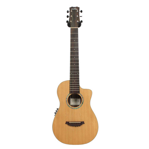 Vist Large View of Product Image Which is Used Cordoba MINI II EB-CE Solid Top Acoustic Guitar Natural