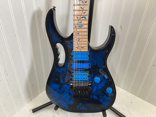 Vist Large View of Product Image Which is Used Ibanez JEM77P BLUE FLORAL S Type Electric Guitar Black 6-String