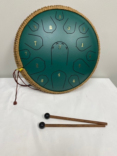 Vist Large View of Product Image Which is Used LARGE STEEL TONGUE DRUM SET--GREEN Hand Percussion