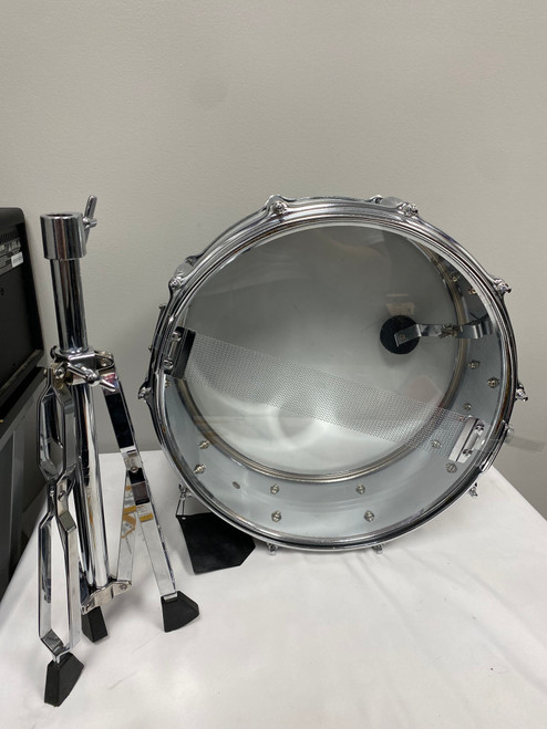 Vist Large View of Product Image Which is Used Slingerland 1980S NO. 142 CHROME STEEL SNARE Vintage Metal Snare Drum 14"