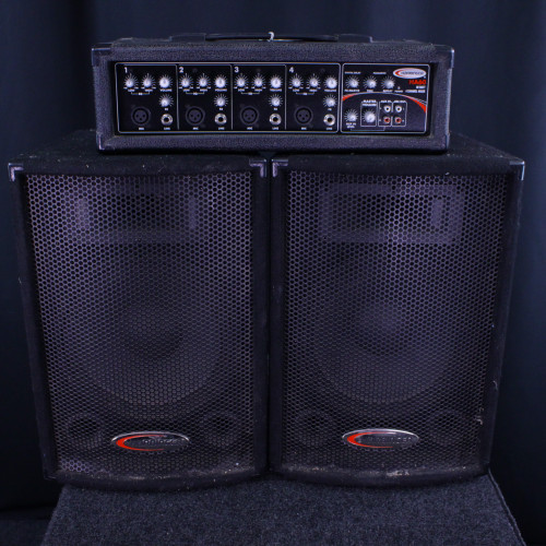 Vist Large View of Product Image Which is Used Harbinger HA60 SPEAKER PAIR W/MIXER HEAD Portable PA System Speaker