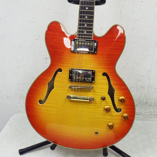 Vist Large View of Product Image Which is Used Devlin DVE-8 Semi-Hollow Electric Guitar Cherry Sunburst 6-String