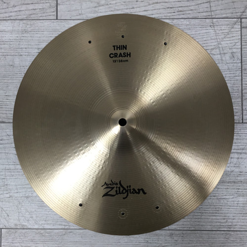 Vist Large View of Product Image Which is Used Zildjian A 15" AS IS Thin Crash Cymbal With Rivet Holes