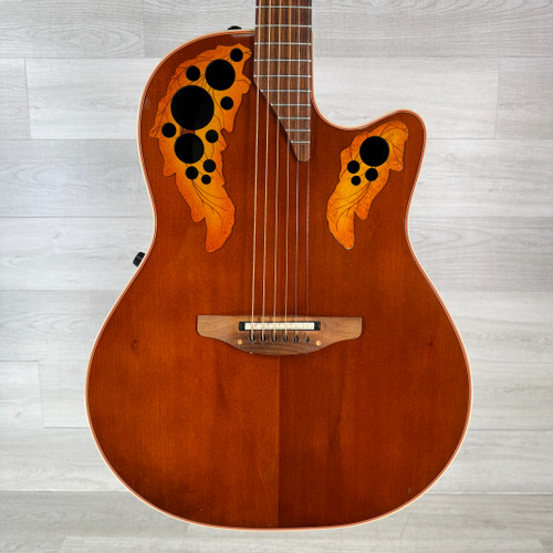 Vist Large View of Product Image Which is Used Ovation 6768 Elite Standard Acoustic Guitar - Natural - Gig Bag Included - Top Crack - See Photos