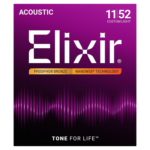 Vist Large View of Product Image Which is New - ELIXIR NANOWEB 11-52 CUSTOM LIGHT PHOSPHOR BRONZE ACOUSTIC STRINGS